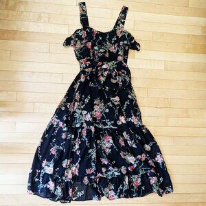 ASOS DARK FLORAL TIERED RUFFLE DRESS, BLACK PINK, 4